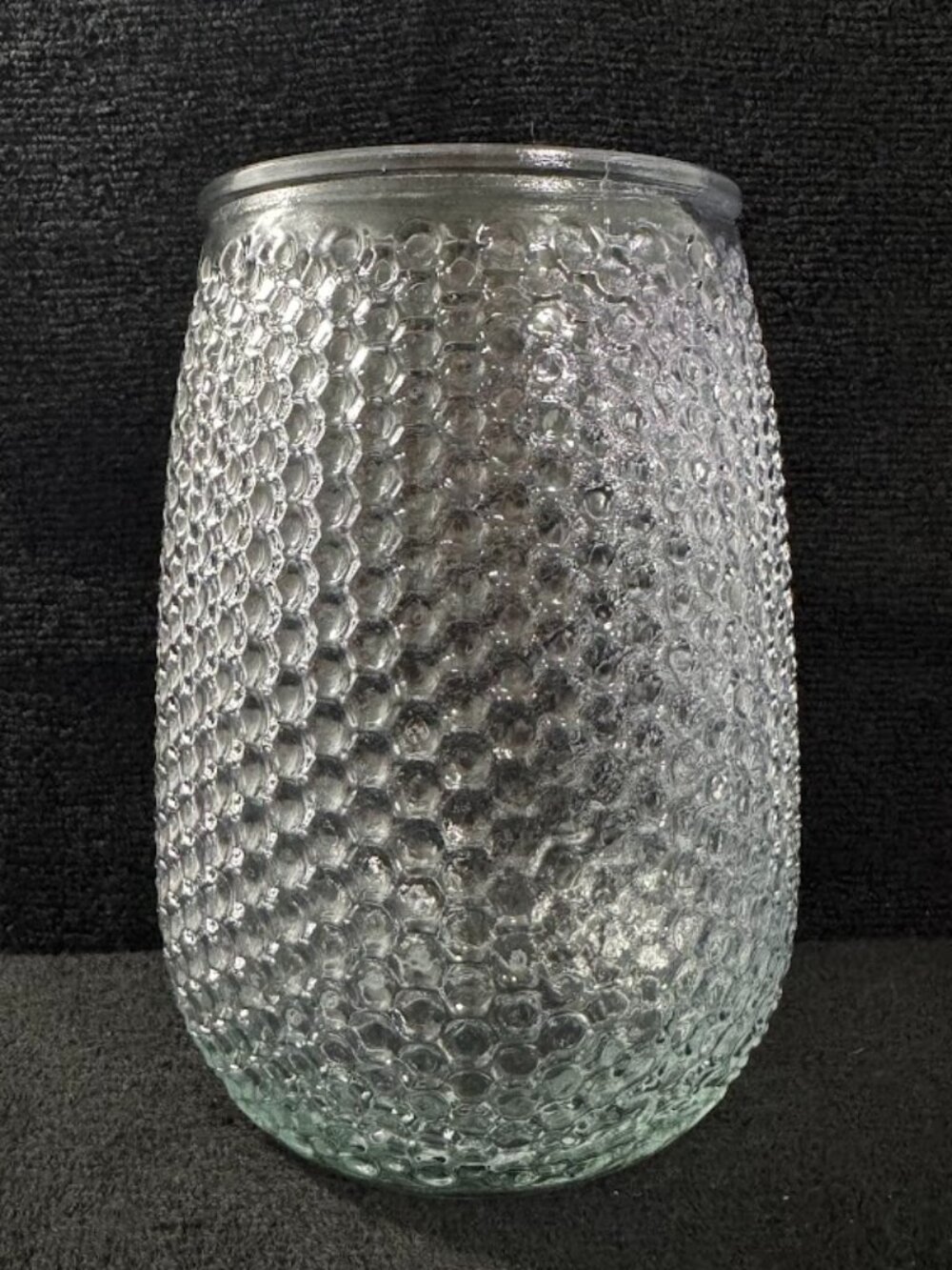 Vintage Large Clear Glass Honeycomb Textured Vase